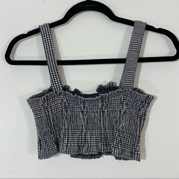 Free People Smocked Crop Top Tank Black White Gingham Plaid Print Cropped Small - Picture 3 of 6